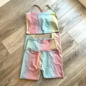 Beyond Yoga Rainbow Spacedye Ombre Gradient Heather Yoga Leggings Bra Top Cami M